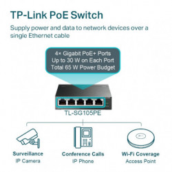 tplink Switch Easy Smart 5 ports Gigabit avec 4 ports PoE+ - Vue 5